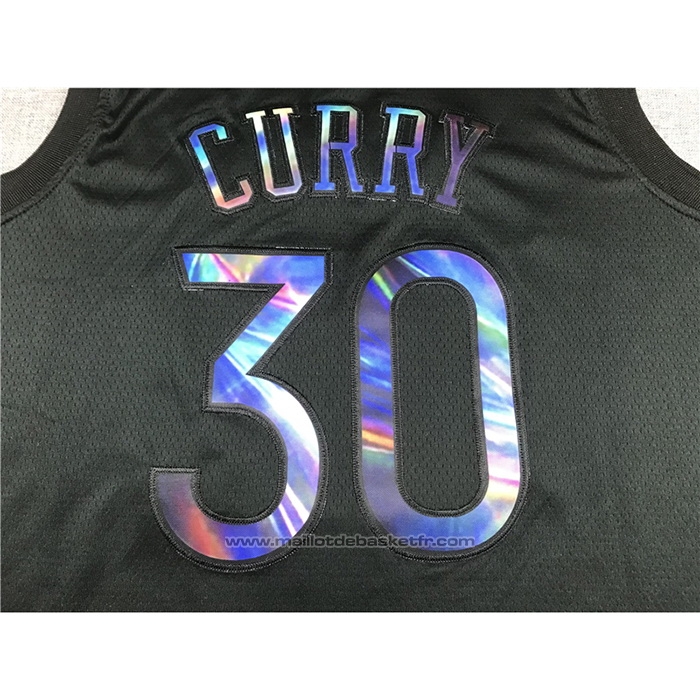 Maillot Golden State Warriors Stephen Curry #30 Iridescent Logo Noir